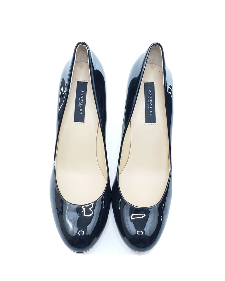 Zapatos de salón Ann Taylor clásicos punta redonda charol negro para mujer talla 6,5 M Foto 4 de 4