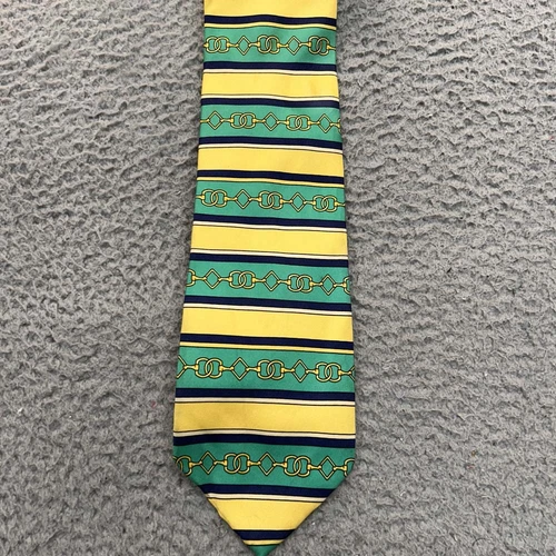 Cravatta vintage Paolo Gucci designer catena striscia giallo verde business seta italiana