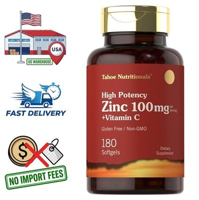 Zinc 100mg Suplemento con Vitamina C | 180 Cápsulas Blandas