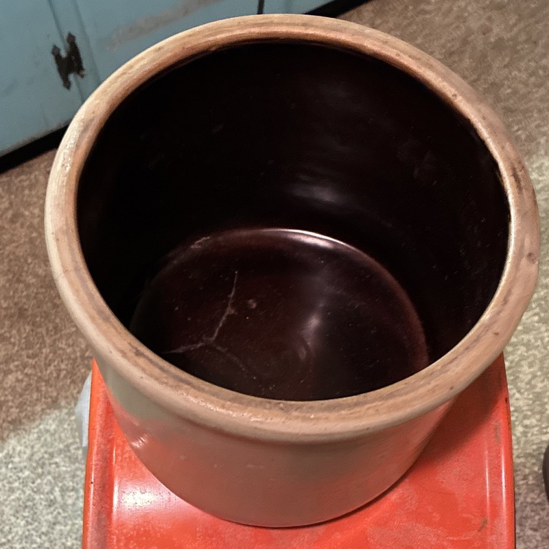 Beige/Brown Solid Ceramic Crock Canister Jar, Cylinder Shape, Brown Interior