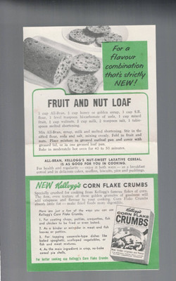 COOKING , RECIPES , KELLOGS CORN FLAKES & ALL BRAN RECIPES , SINGLE SHEET