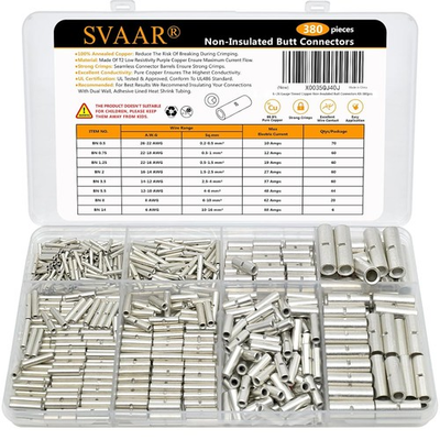 #ad 380PCS Non Insulated Butt Connectors Kit Butt Splice Connector Uninsulated Wire $38.30