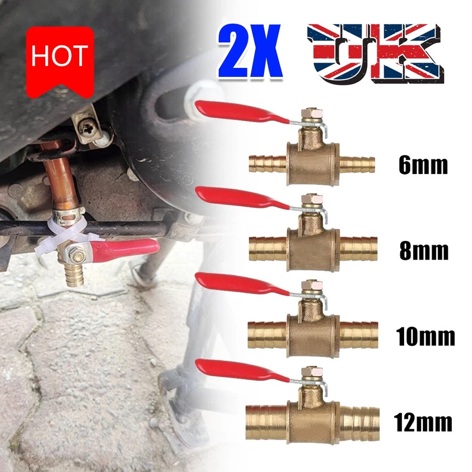 NATURE.LIFE1 X2 Brass Ball Valve 6mm 8mm 10mm 12mm Hose Barb Water/Air Gas Fuel Line Shut-off