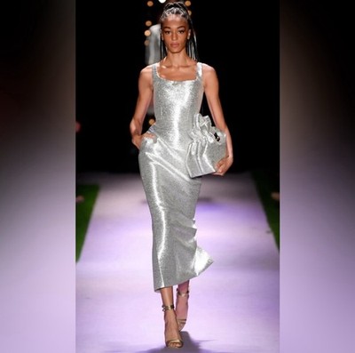 Brandon Maxwell Metallic Silver Foil Maxi Formal Pencil Skirt Size 10 NWT