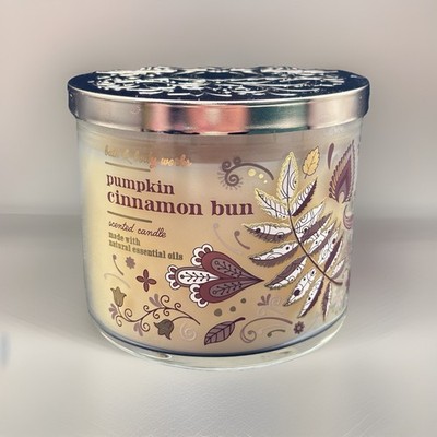 Bath & Body Works Pumpkin Cinnamon Bun 3 Wick Candle 14.5 oz Autumn Fall Bakery