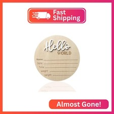 Baby Announcement Sign, 5.9 Inch Wooden Hello World Newborn Signs, Birth Announ