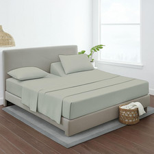 Mygiza 4-Pc Split King Sheet Set, 100 Giza Cotton, Light Grey, Fits 16" Mattres