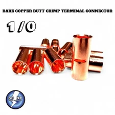 1/0 GAUGE BARE COPPER BUTT CONNECTOR 5 PK CRIMP TERMINAL AWG BATTERY