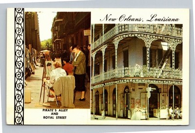 New Orleans Pirate's Alley Royal Street Plastichrome Postcard Louisiana Art