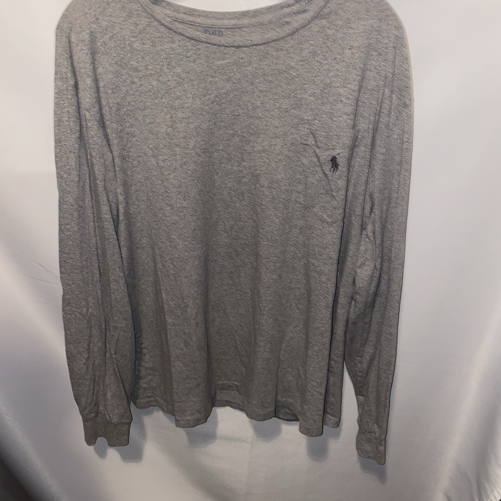 Polo Ralph Lauren T Shirt Uomo XL Grigio Manica Lunga Tasca Maglietta Rosso Pony Logo