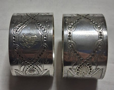 Pair of Antique White Metal (Plated?) Napkin Rings Monogram