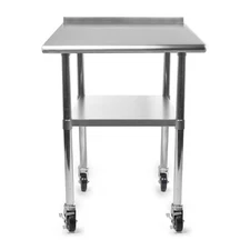 Kitchen Restaurant Stainless Prep Table with Backsplash w/ 4 Casters - 24" x 36"