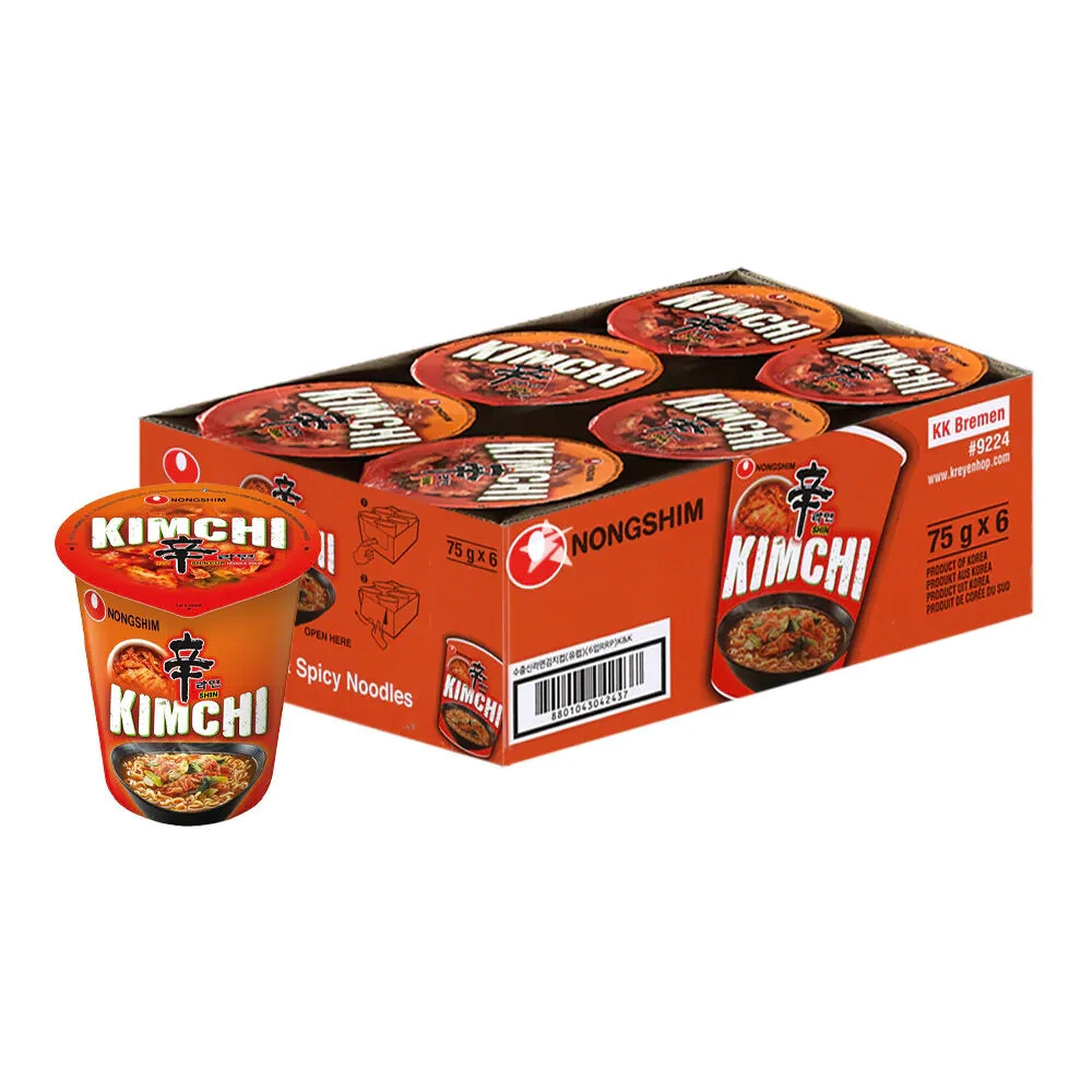 Nong Shim SHIN KIMCHI Ramyun Cup Instant Noodles Ramen 75g (6 CUPS) HALAL VEGAN