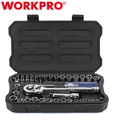 WORKPRO 39PCS Drive Socket Set 1/4'' 3/8'' Socket Wrench Set Metric SAE With Case