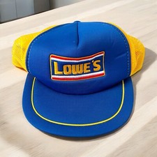 Vtg 80s LOWES Hardware Trucker Hat Cap Designer Pro Mesh Blue Yellow Snapback OS