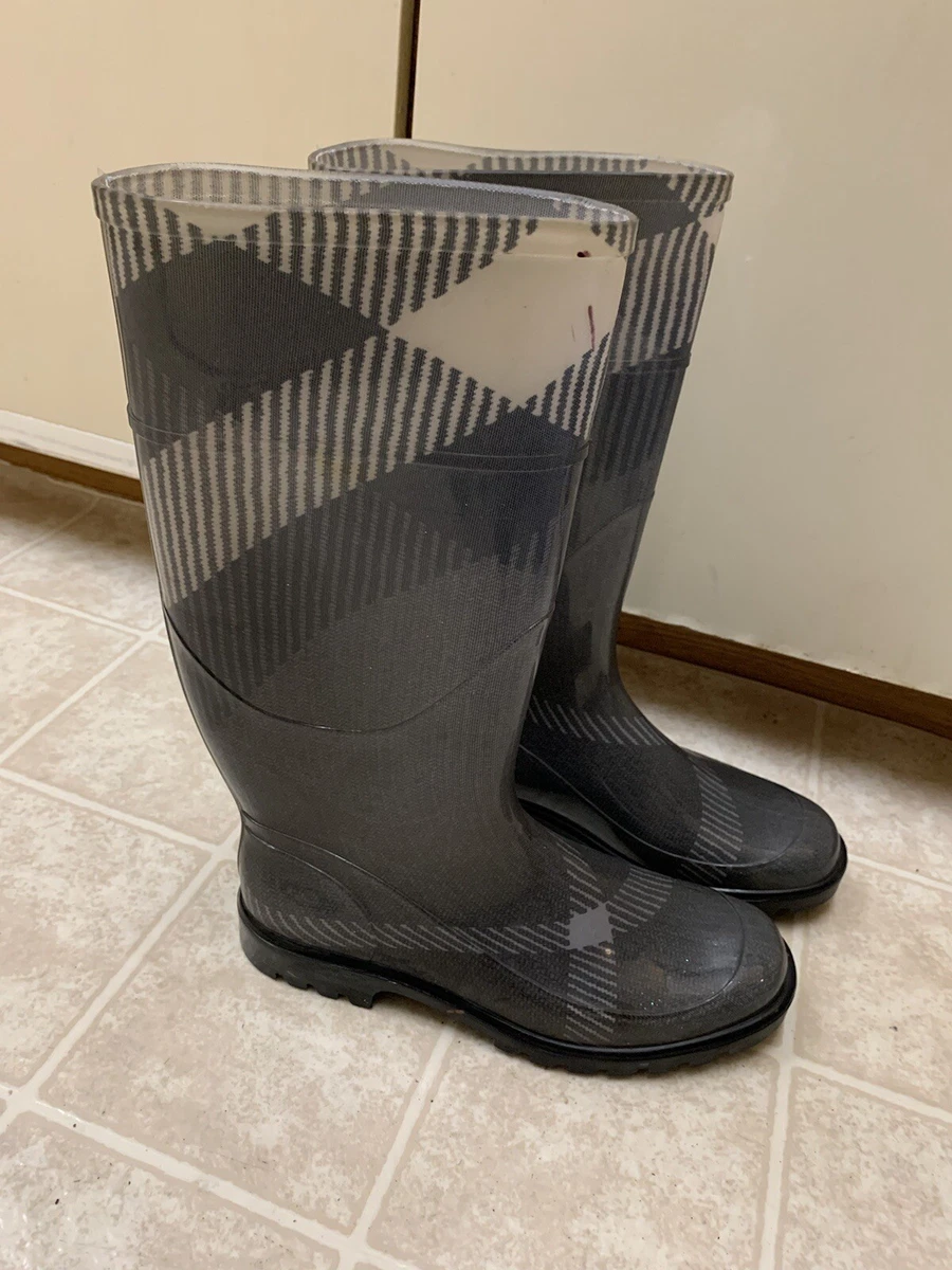 Uganda arrangere spænding BURBERRY Women CHARCOAL Gray Beat NOVA CHECK Tall RAINBOOTS Rain Boots Size  39 | eBay