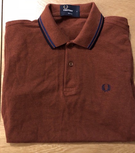 fred perry stylish polo shirt brown small slim fit