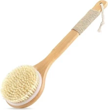 Bath Body Brush Soft Bristles Shower Back Scrubber Anti-slip Long Bamboo Handle