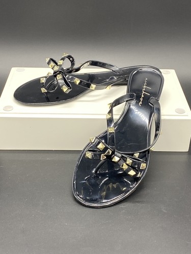 black studded bow flip flops