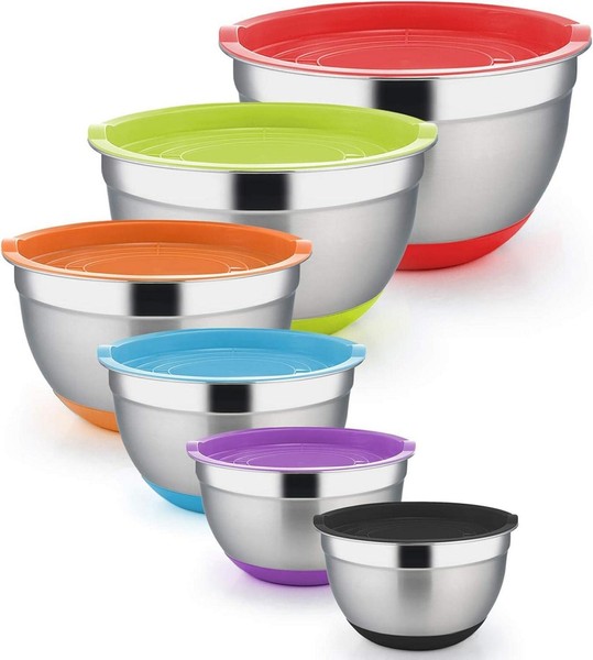 Edelstahl RüHrschüSsel 6Er-Set SalatschüSsel Luftdicht Stapelbar 0.7L - 4.6L-image
