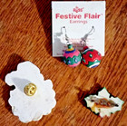 Trio of Christmas Accessories – Earrings and two Lapel Pins, used — photo 2