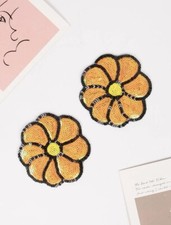 Orange and Yellow Flower Sequin Rhinestone Pasties Nipple Boob Covers Plus Size
