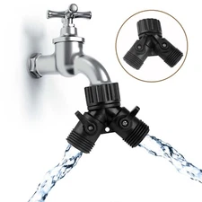 2PCS Faucet Dual Head Two-Way Garden Connector Adapter Hose 90° Splitter Valves