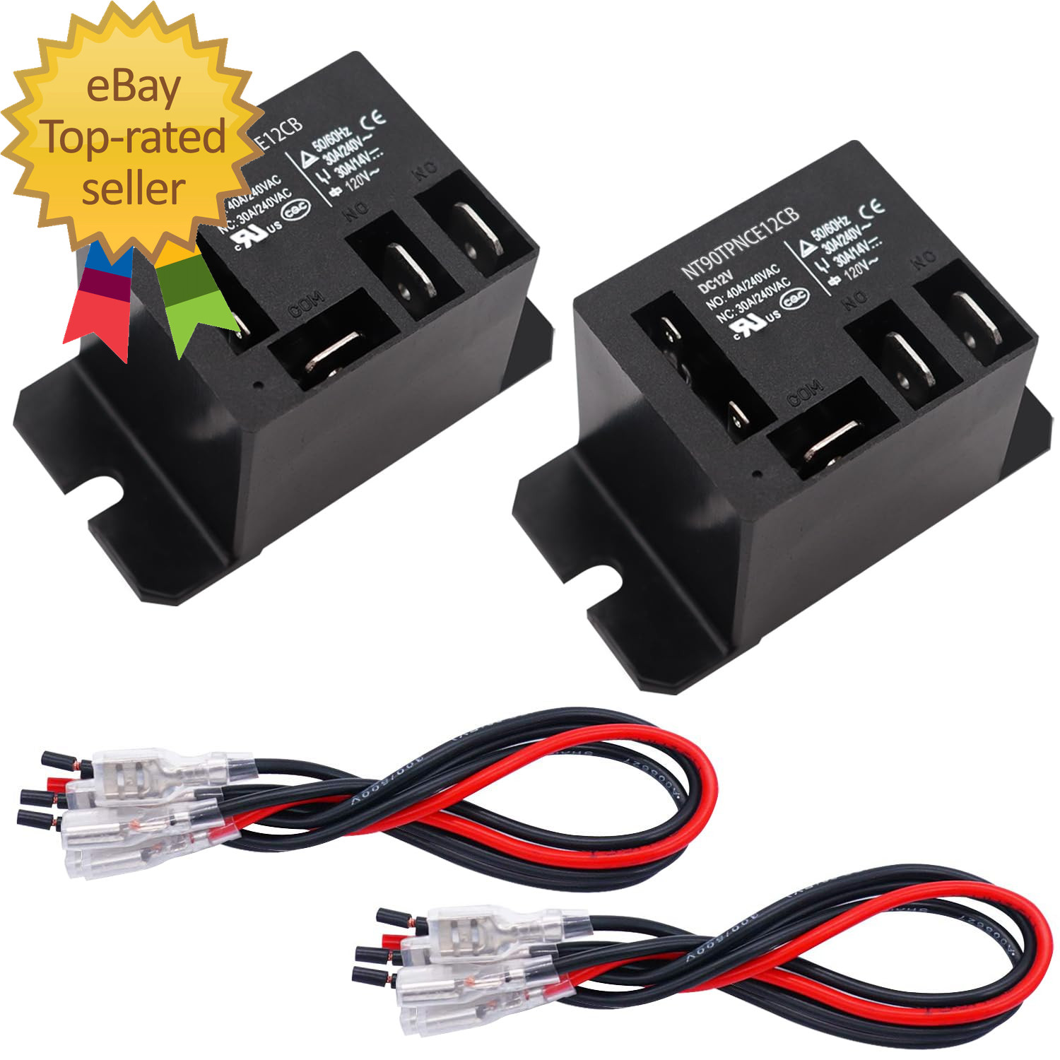 2PCS Power Relay DC12V Coil 30A SPDT(1NO 1NC) with Flange Mounting and 10 Quick