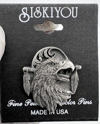 Screaming Eagle Enamel Pewter 1992 Siskiyou Lapel Pin Patriotic Veteran USA 