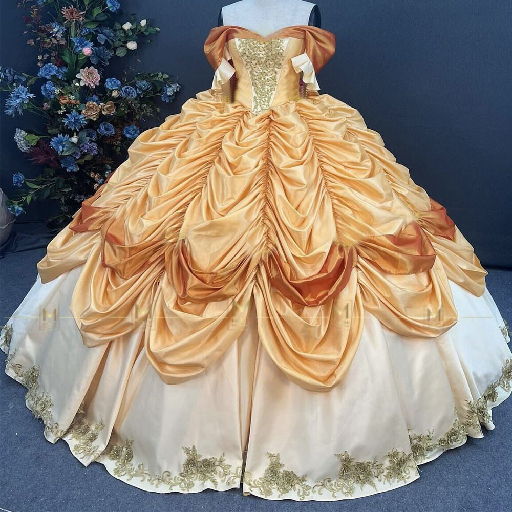 Belle Princess Quinceanera Dresses Satin Sweet 16 Birtdhay Party Prom Ball Gowns