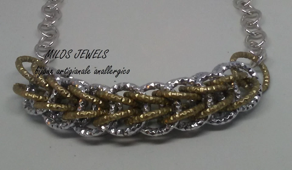 collana donna in alluminio color argento e beige - Immagine 2 di 2