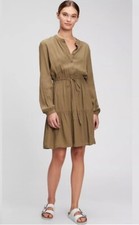 Gap Tiered Long Sleeve Mini Dress Olive Green Womens 2XL New