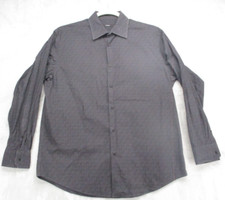 Alfani Button Up Shirt Men's Large Black w/ Gray Geometric Pattern 100 Cotton