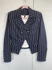 Topshop Navy Blue Striped Cropped Open Blazer Jacket Uk10 Tuxedo Vgc Ring Master
