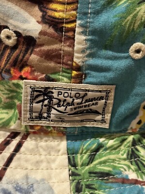 New S/M Polo Ralph Lauren Reversible Bucket Hat Floral Palm Tree