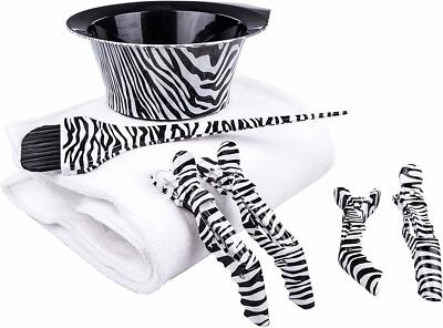 Professionelles Friseur Zebra Farbset 7-teilig - Schüssel Bürst Handtuch & 4 Clips