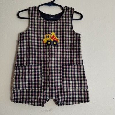 Carter's Boys Size 9 Months Blue Plaid Dump Truck Jump Suit