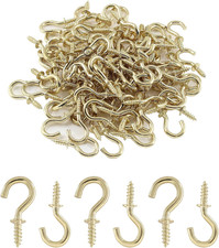 100Pieces 1/2Inch Mini Cup Hooks Ceiling Hooks, Brass Screw-In Hooks for Hanging