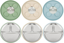 3 Pack Stainless Steel Baby Suction Plates, Divided Toddler Plate for Baby Led W
