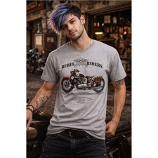 Rebel Riders Motorrad Vintage Biker Herren Unisex T-Shirt Grau Z50