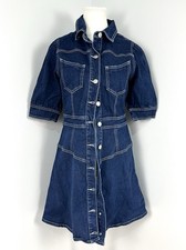 MINKPINK Blue Denim A-line Shirt Dress Size Medium Short Sleeves
