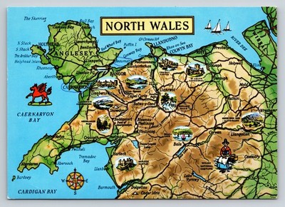 Vintage NORTH WALES Pictorial Map Postcard Judges Llanberis Llandudno Conway