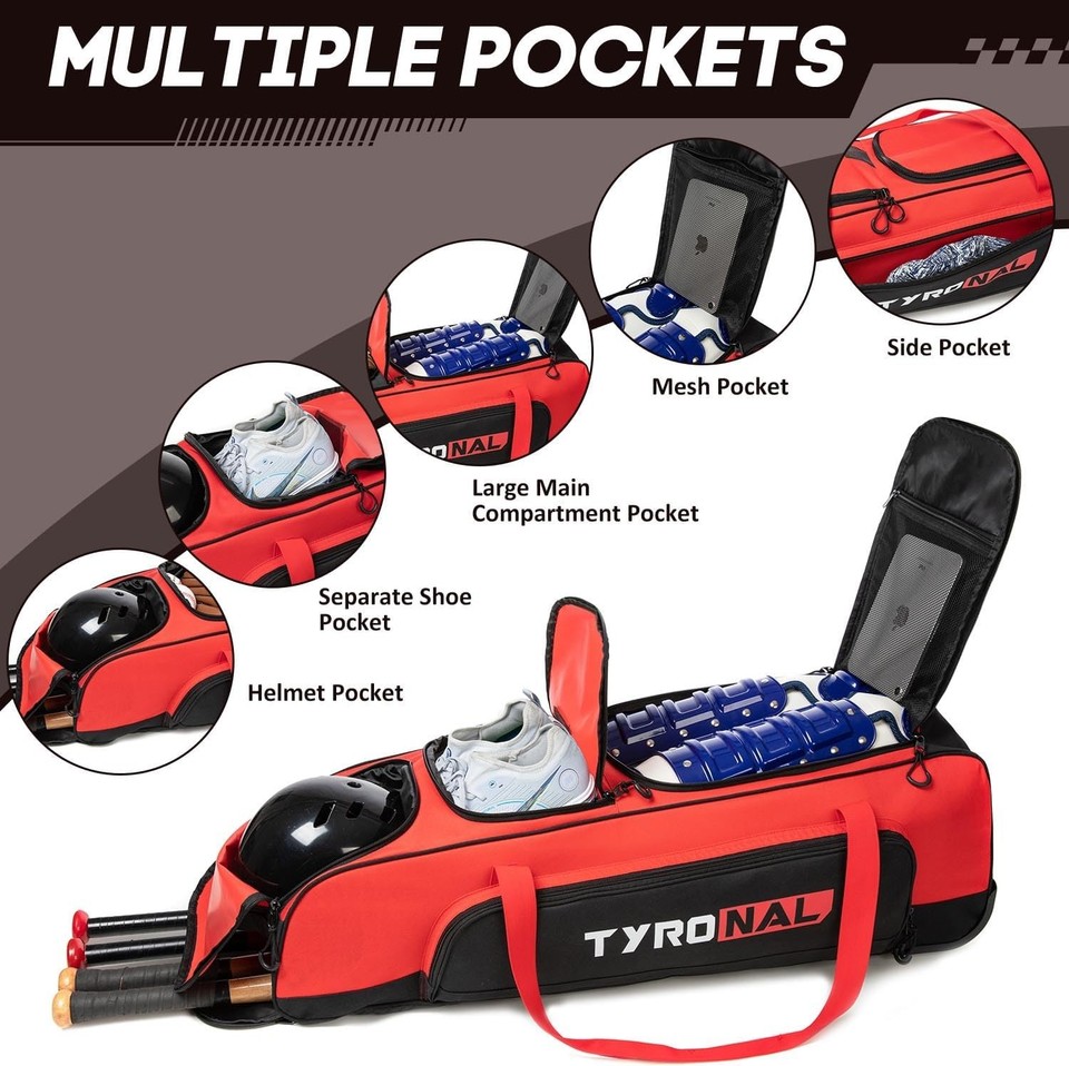 Baseball Backpack With Wheels Fanwoli Premium Leather Rolling Baseball Bag, Lightweight Softball Wheeled Softball Duffel - View #3