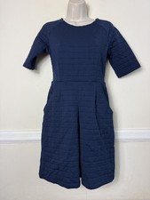 Whistles Navy Blue Quilted Dress Textured Grid Pattern Pockets Party Size 10