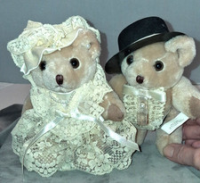 Bride and Groom Teddy Bears Plush Victorian Vintage Wedding Small 6"