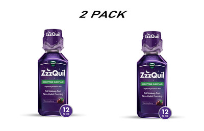 (2 PACK) Vicks ZzzQuil Nighttime Aid Liquid Diphenhydramine HCI 50mg 12 Fl oz