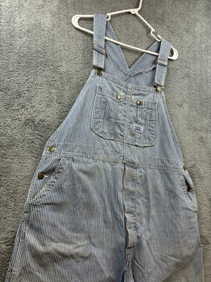 Vintage 60s Big Smith Bib Overalls 42x28 Hickory Stripe Railroad Farmer Work USA