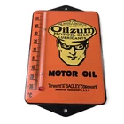 Vintage Oilzum Gas Porcelain Sign - White Bagley Pump Ad Sign On Thermometer