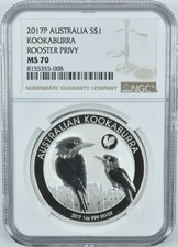 2017 P Australia 1 Dollar Silver Kookaburra Rooster Privy MS70 NGC *9410