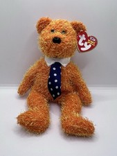 Ty Beanie Baby Pappa Orange Bear With Blue Necktie 2002 With Tags